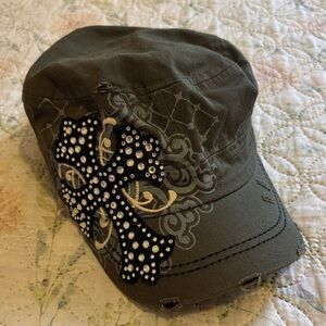 Rhinestone Cross Olive Cap